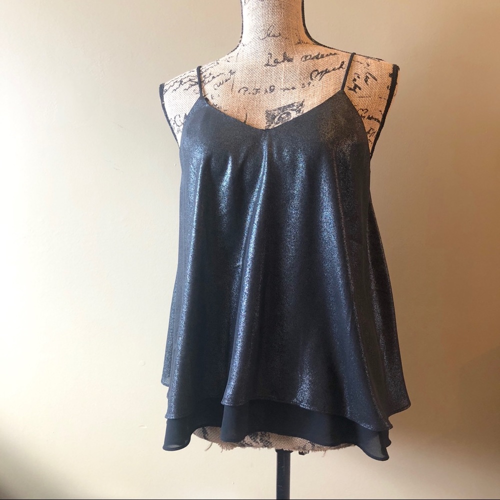 Paper crane shimmer layered swing spaghetti tank